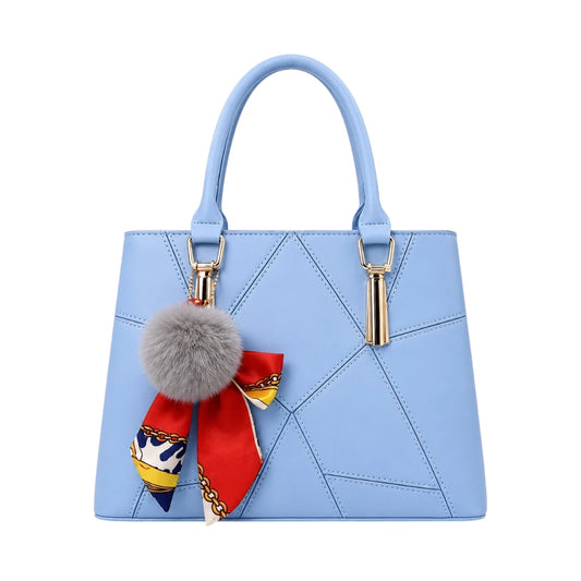 Janri Premium Blue Leather Handbag With Decorative Scarf