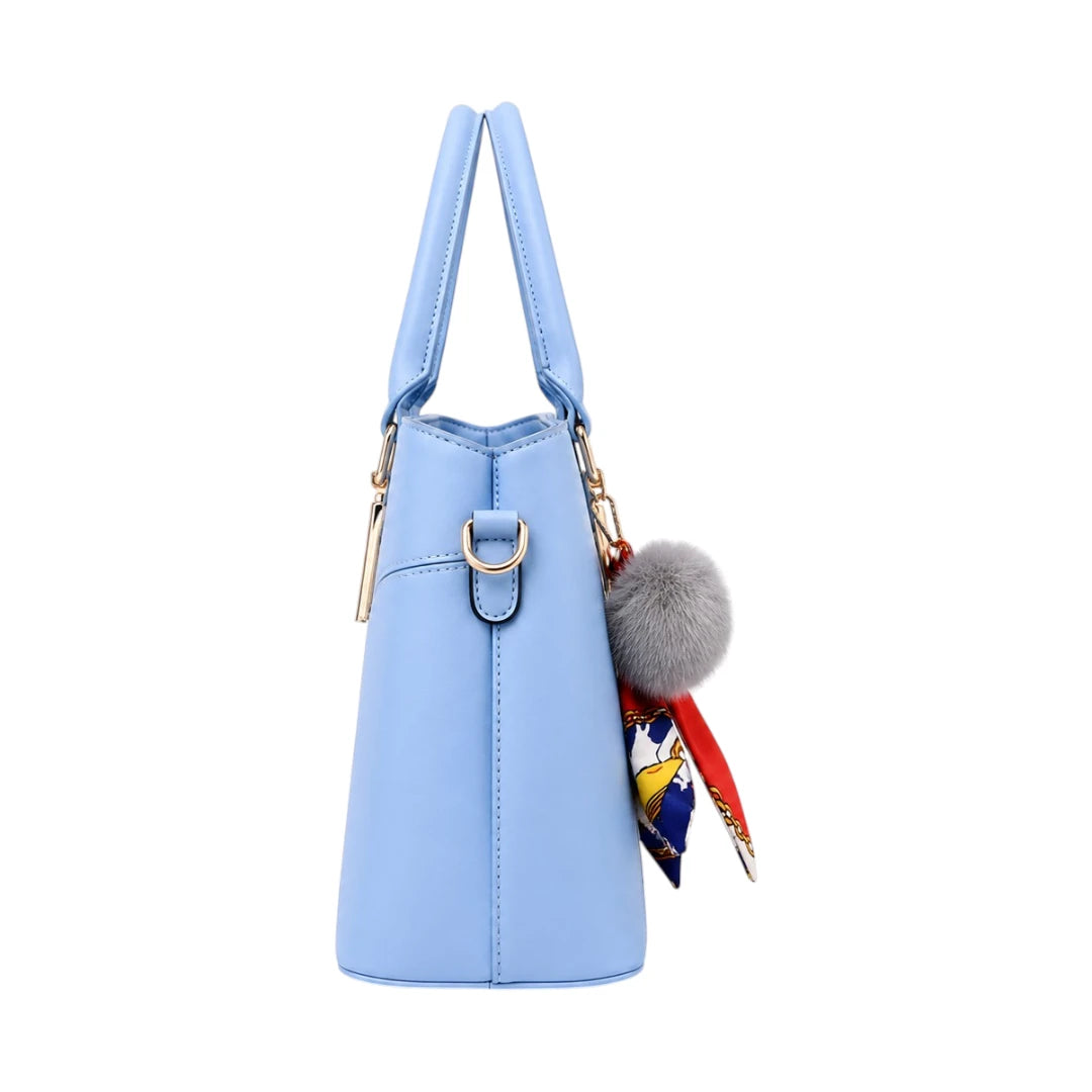 Janri Premium Blue Leather Handbag With Decorative Scarf