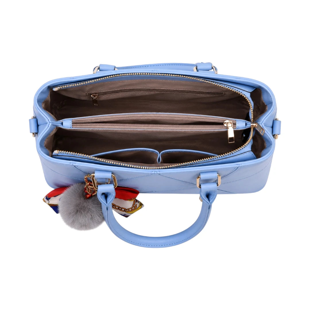 Janri Premium Blue Leather Handbag With Decorative Scarf