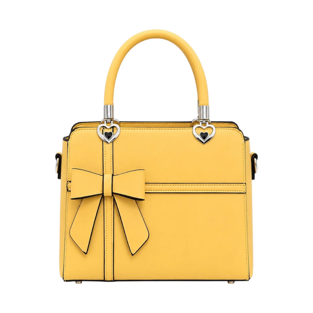 Janri Premium Yellow Leather Handbag With Heart Hardware