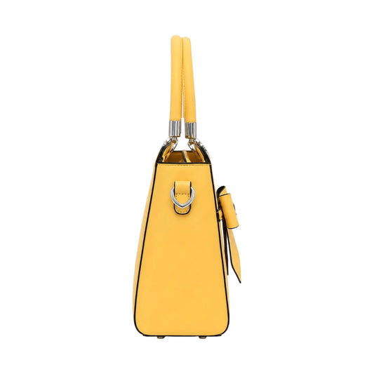 Janri Premium Yellow Leather Handbag With Heart Hardware