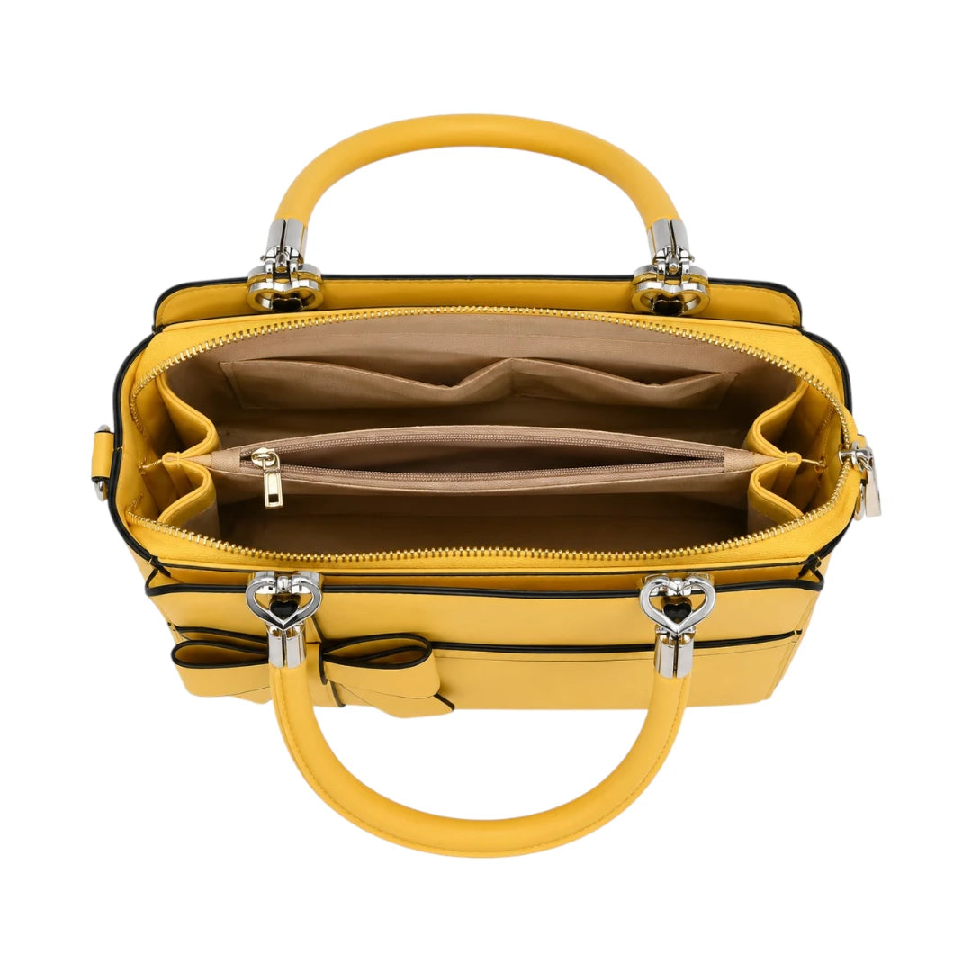 Janri Premium Yellow Leather Handbag With Heart Hardware