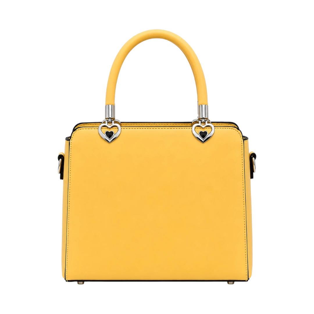 Janri Premium Yellow Leather Handbag With Heart Hardware