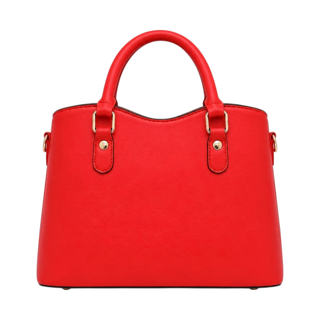 Janri Scarlet Red Leather Handbag With Textured Front Panel
