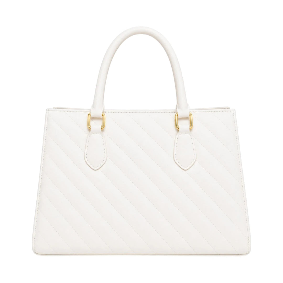 Janri White Leather Handbag With Elegant Tassel Accent